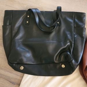 Black Genuine Leather J Crew Tote Bag
